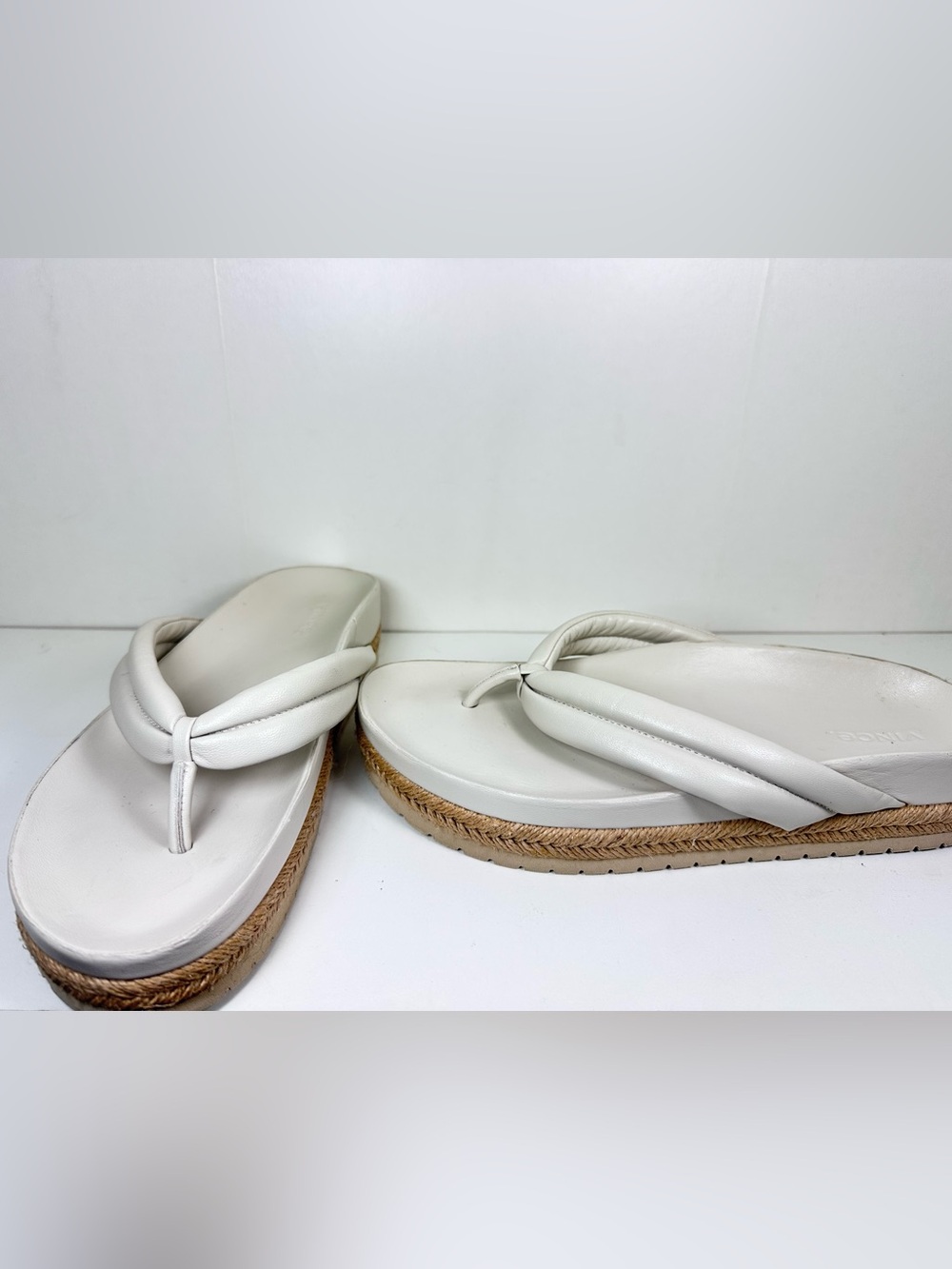 Vince White Leather Padded Thong Platform Sandals